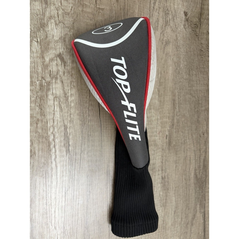 Top Flite 3 Wood Headcover Golf Club Cover Gray Red White Sock Style Pullover